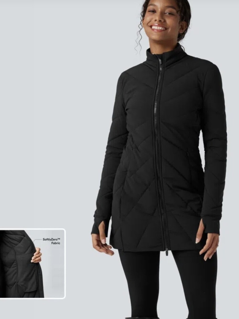 HALARA Black Long Quilted Puffer Coat Sz.M NWT